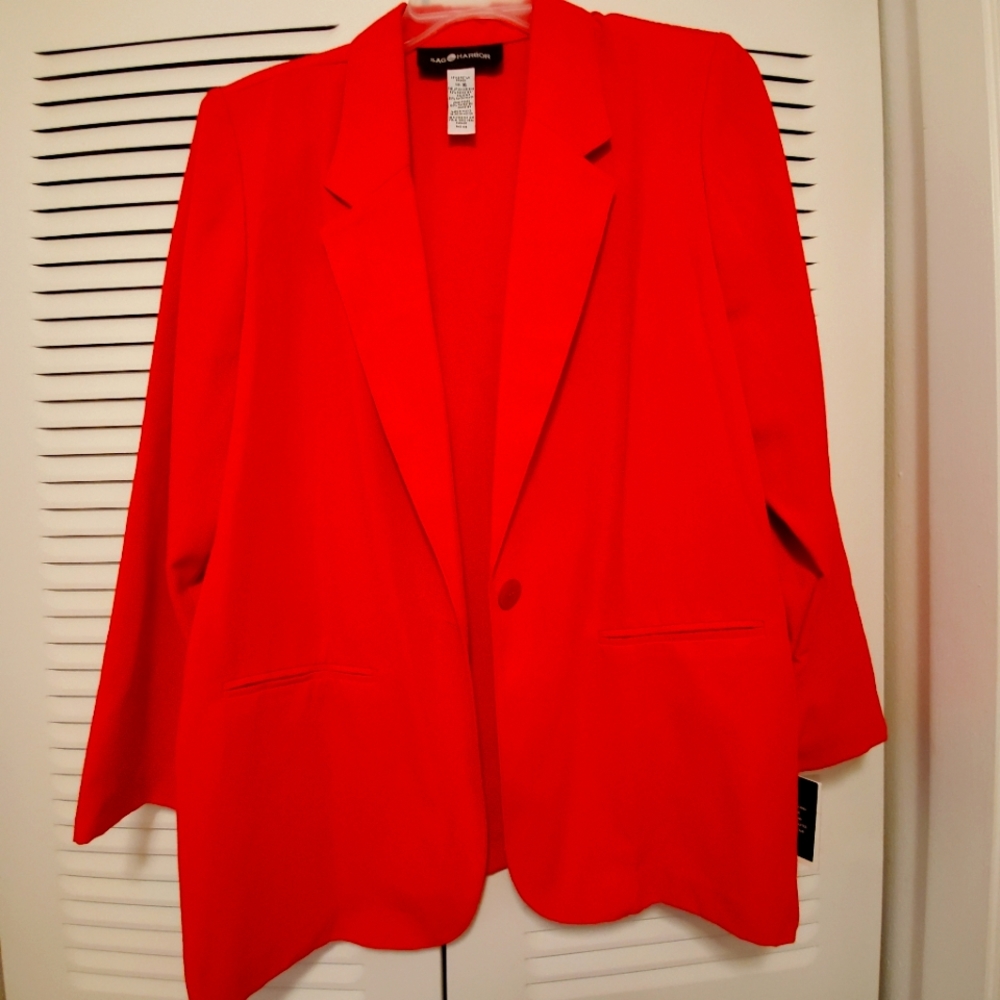 Red V-Neck Over Sized Thigh Length Blazer